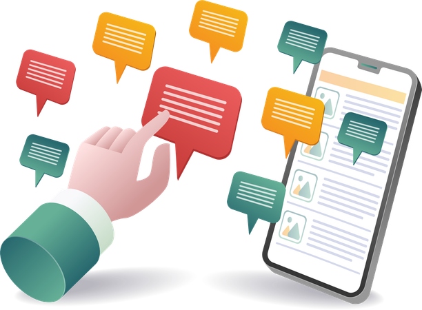 Tecnología de teléfonos inteligentes con comunicación en redes sociales  Ilustración