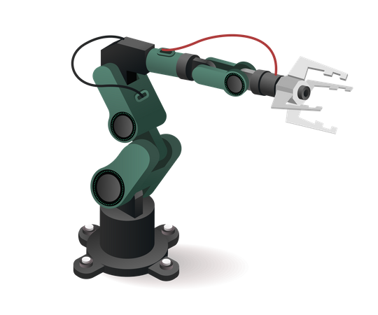 Braço robótico de fábrica de ferramentas tecnológicas com inteligência artificial  Ilustração