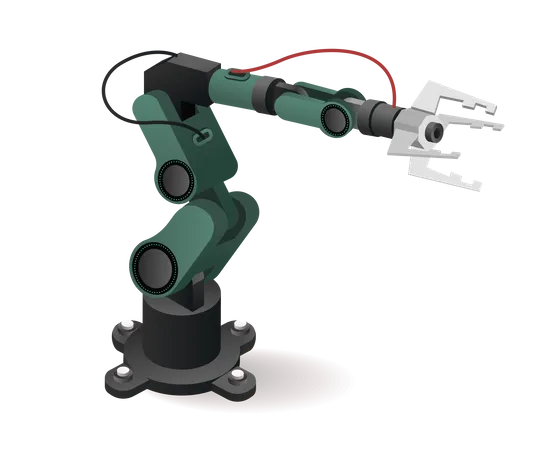 Braço robótico de fábrica de ferramentas tecnológicas com inteligência artificial  Ilustração