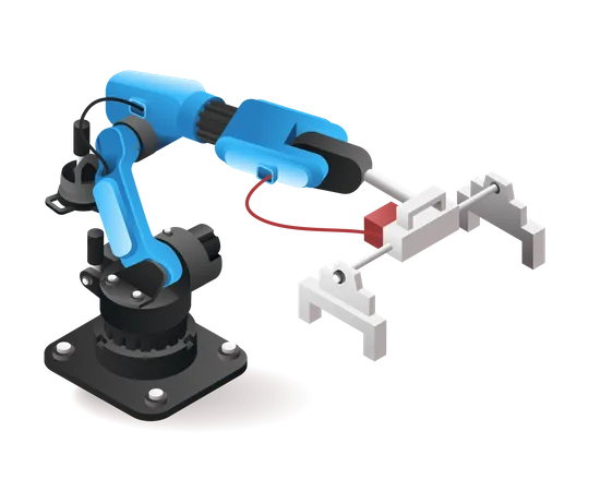 Herramienta tecnológica brazo robótico que transporta la industria del embalaje con inteligencia artificial  Ilustración