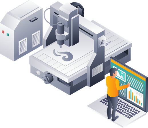 Tecnología informática en el funcionamiento de máquinas láser CNC  Ilustración