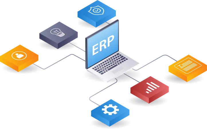 Computadora desarrolladora de redes ERP de negocios tecnológicos  Ilustración