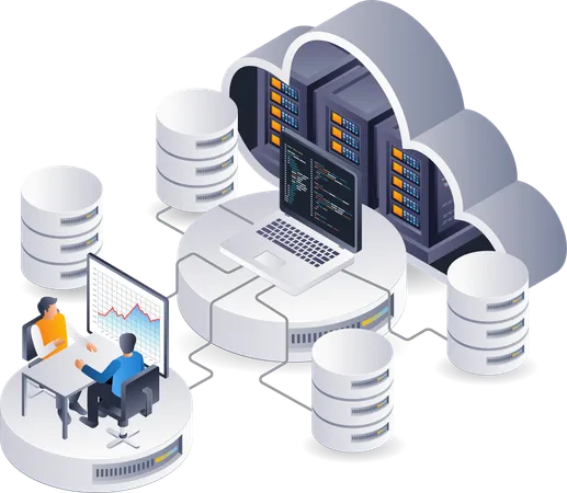 Gestión de análisis informático del servidor de nube de tecnología  Ilustración