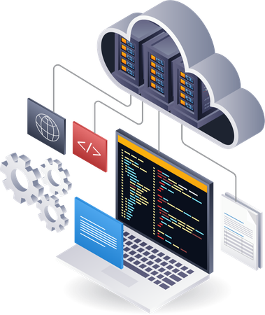 Lenguaje de programación de servidor en la nube de tecnología.  Illustration