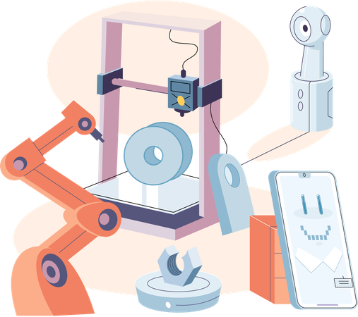 Tecnologia robótica futura na fábrica  Ilustração