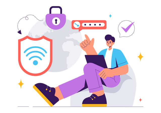 Tecnologia sem fio de segurança WiFi  Ilustração