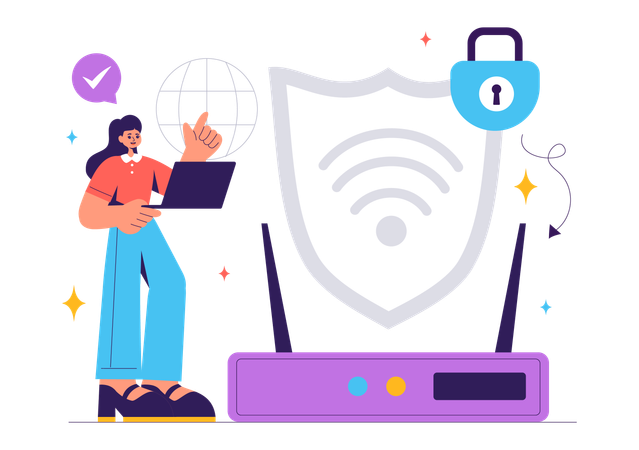 Tecnologia sem fio de segurança WiFi  Ilustração