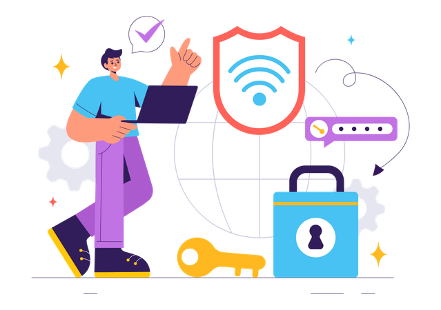 Tecnologia sem fio de segurança WiFi  Ilustração