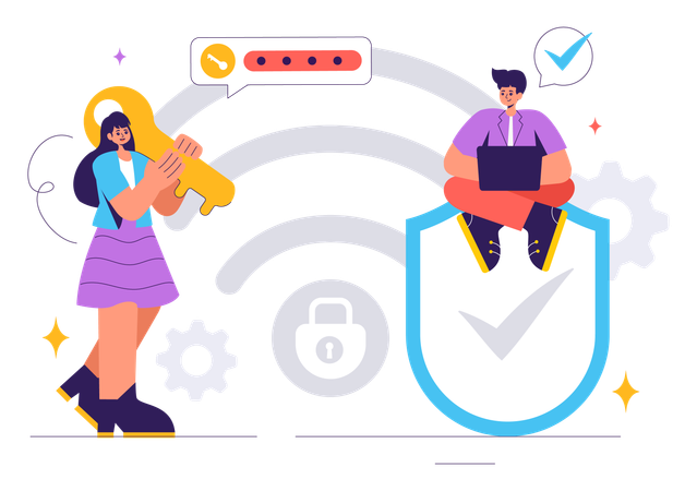 Tecnologia sem fio de segurança WiFi  Ilustração