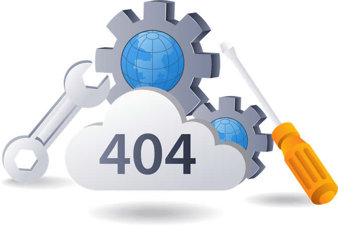 Símbolo del engranaje de advertencia de error del código 404 del sistema tecnológico  Illustration