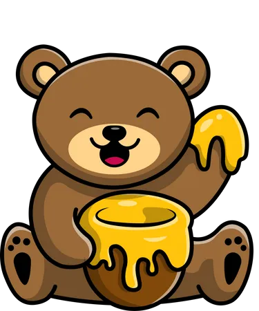 Teddy Bear Eating Honey  Illustration