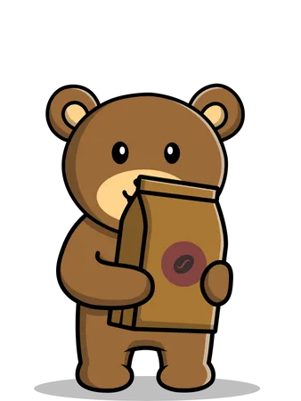 Teddy Bear Holding Coffee Pack  Illustration