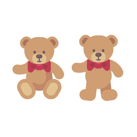 Teddy Bear Sitting And Standing Flat Illustration  Illustration