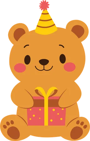 Teddy bear with birthday gift  Illustration