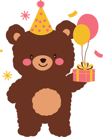 Teddy bear with birthday surprise  Illustration