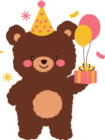 Teddy bear with birthday surprise  Illustration