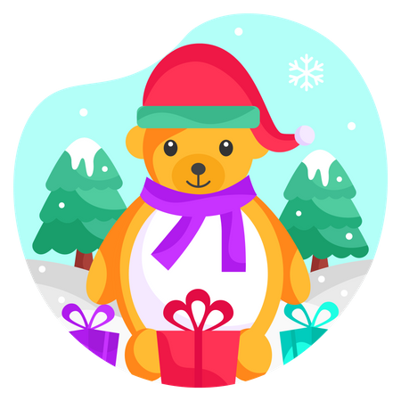 Teddy bear with Christmas gifts  Illustration