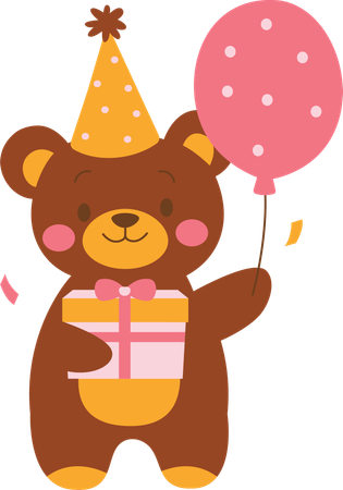 Teddy bear with party balloons  Illustration