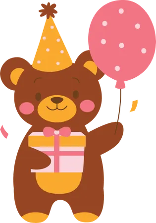 Teddy bear with party balloons  Illustration