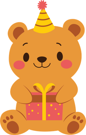 Teddybär mit Geburtstagsgeschenk  Illustration