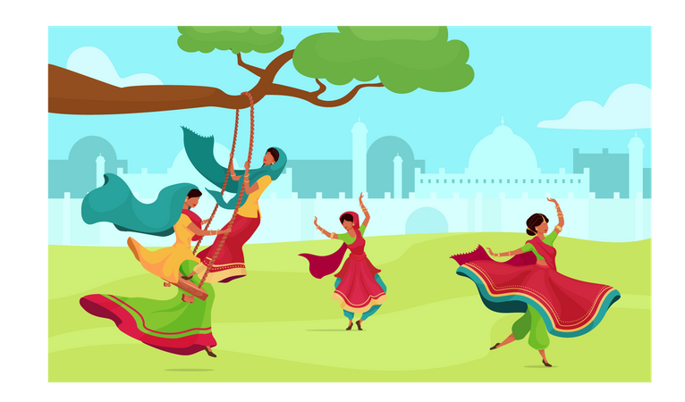 Teej Celebration Illustration