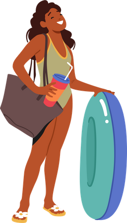 Teen black girl wearing a bathing suit  Illustration