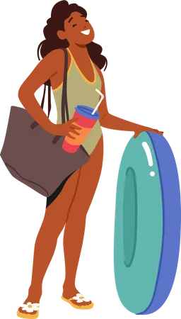 Teen black girl wearing a bathing suit  Illustration