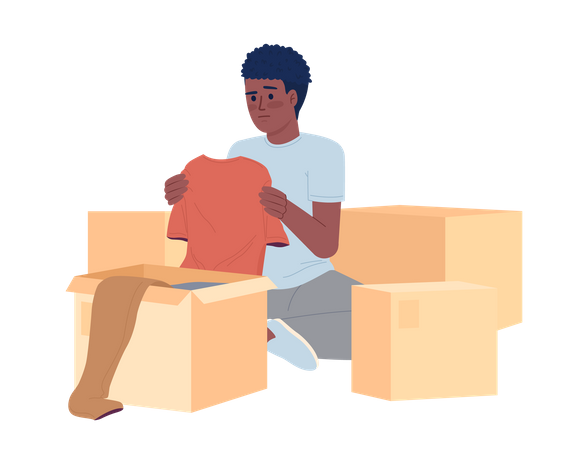 Teen boy decluttering clothes in boxes  Illustration