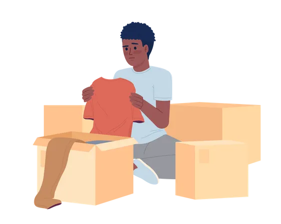 Teen Boy Decluttering Clothes In Boxes Semi Flat Color Vector Character Editable Figure Full Body Person On White Simple Cartoon Style Spot Illustration For Web Graphic Design And Animation Illustration