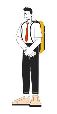 Teen Boy In School Uniform Flat Line Color Vector Character Editable Outline Full Body Young Caucasian Boy Education Character Simple Cartoon Spot Illustration For Web Graphic Design Illustration