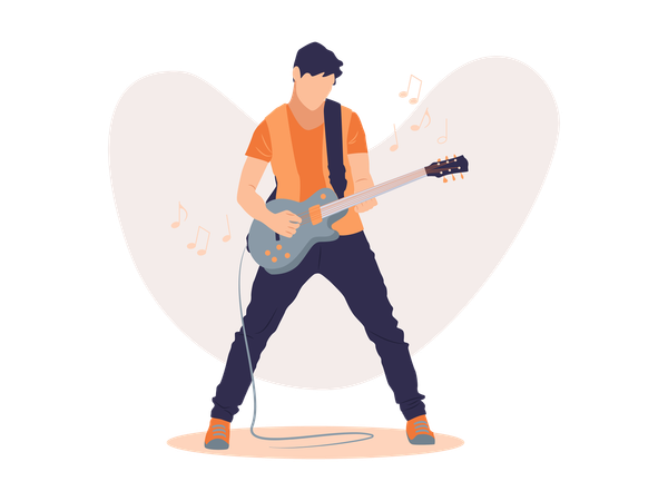 Rockstar playing guitar electric  Illustration