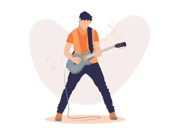 Rockstar playing guitar electric  Illustration