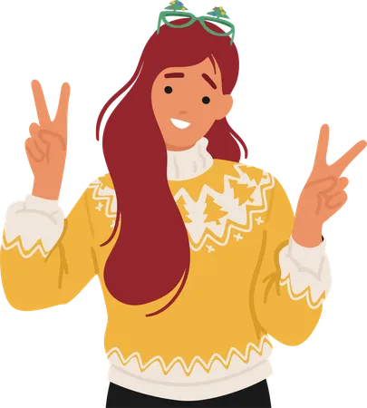 Teen Girl In A Festive Christmas Glasses and Sweater  Illustration