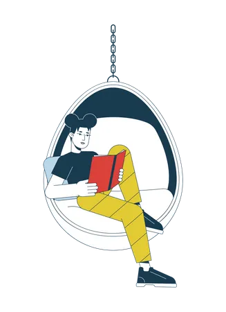 Teen girl reading book in hanging chair  Illustration