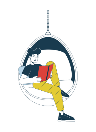 Teen girl reading book in hanging chair  Illustration