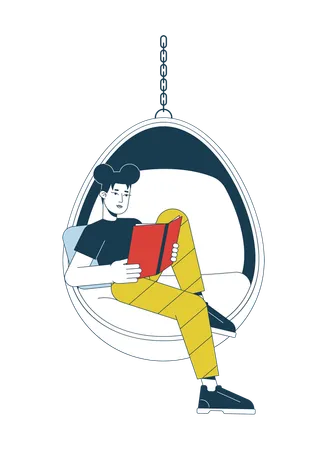 Teen girl reading book in hanging chair  Illustration