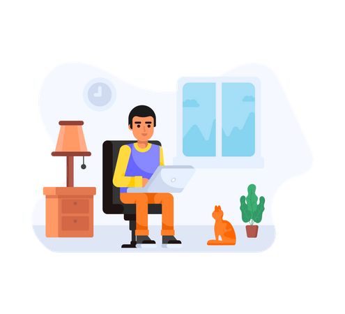 Teen sitting on chair and working from home Illustration