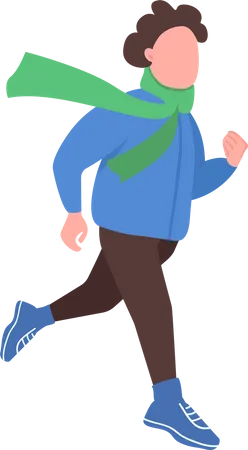 Teen Training In Winter Semi Flat Color Vector Character Running Figure Full Body Person On White Winter Activity Isolated Modern Cartoon Style Illustration For Graphic Design And Animation Illustration