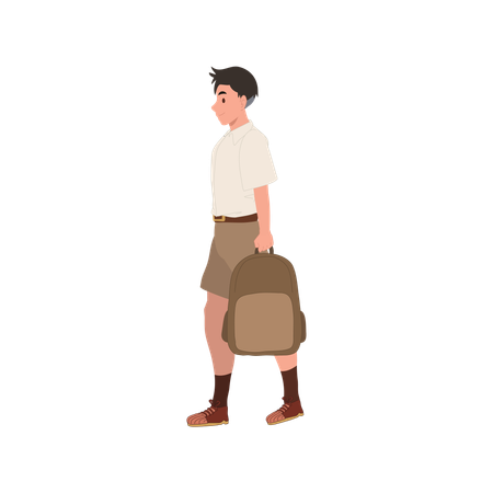 Teenage asian student boy carrying school bag  Illustration