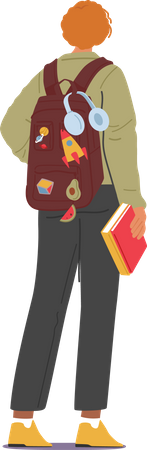 Teenage Boy Carrying Backpack And Book Illustration