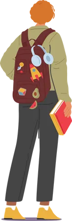Teenage Boy Carrying Backpack And Book Illustration