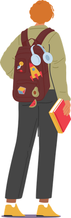 Teenage Boy Carrying Backpack And Book  Illustration