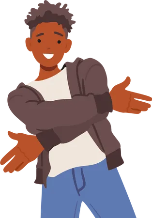 Teenage Boy Enthusiastically Gesticulating His Expressive Hands And Face Conveying Excitement Perhaps Sharing An Intriguing Story Or Emphasizing A Point In Conversation Cartoon Vector Illustration Illustration