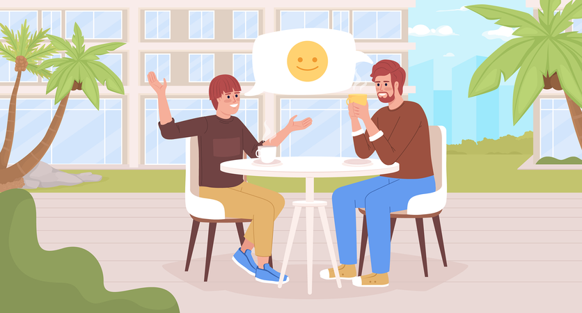 Teenage boy having good conversation with father  Illustration