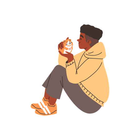 Teenage boy holding a red hamster  Illustration