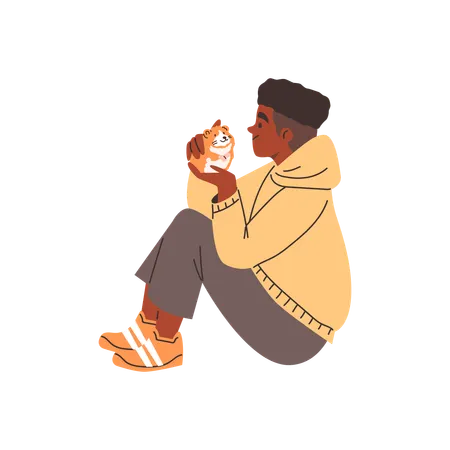 Teenage boy holding a red hamster  Illustration