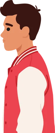 Teenage Boy in Bomber Jacket Stands In Side Profile  Illustration