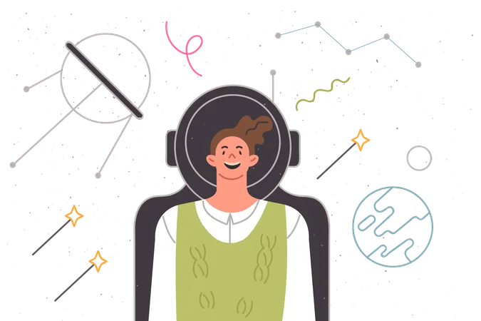 Teenage Boy In Fictional Spacesuit Dreams Of Flying Into Space And Working On Research Mission To Launch Satellites At Moon Happy Child Wants Become Astronaut For Space Travel To Different Planets イラスト