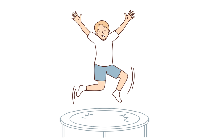 Teenage boy jumps on trampoline  イラスト