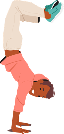 Teenage boy standing upside down jumping on hands performing inspirational mood  Illustration